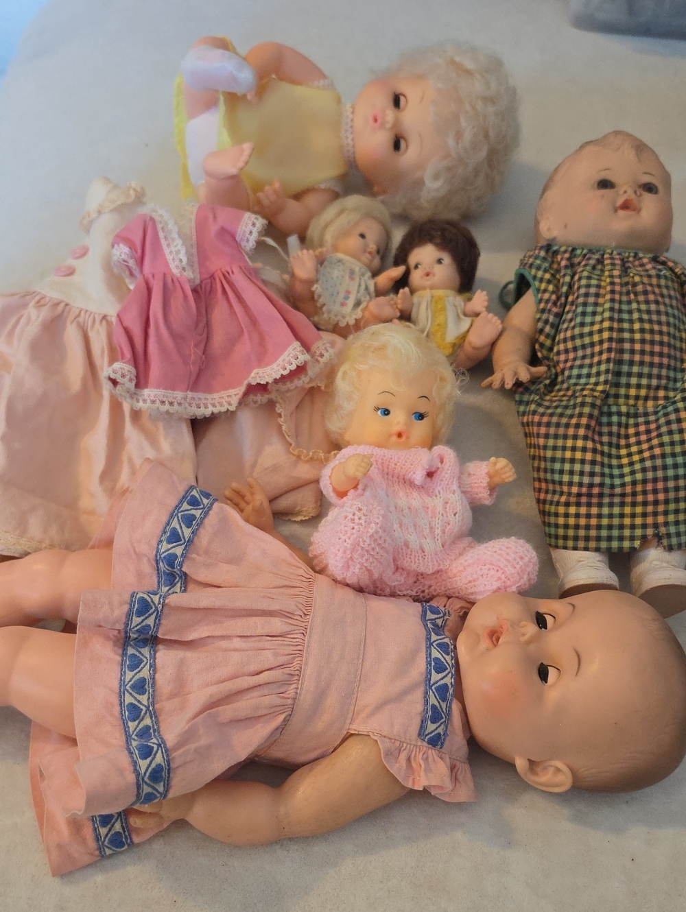 VINTAGE 6 ASSORTED Kids Dolls - Pink and Multi Colored 3" TO 13" EUC